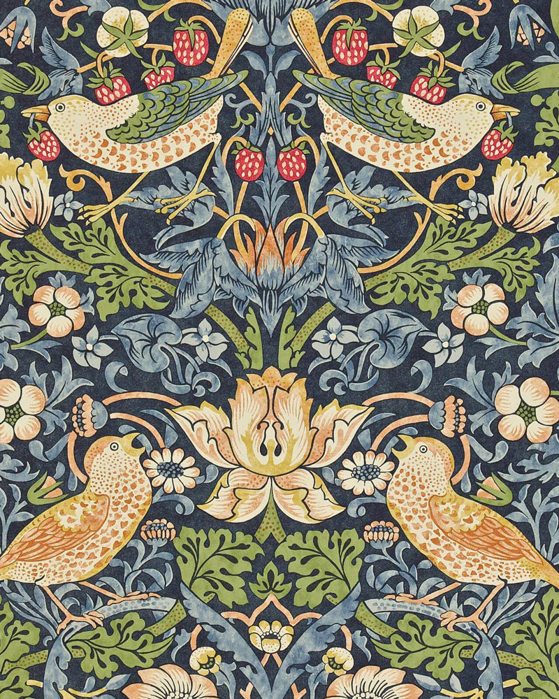 William Morris & Co. Tapet - Strawberry Thief chocolate/slate